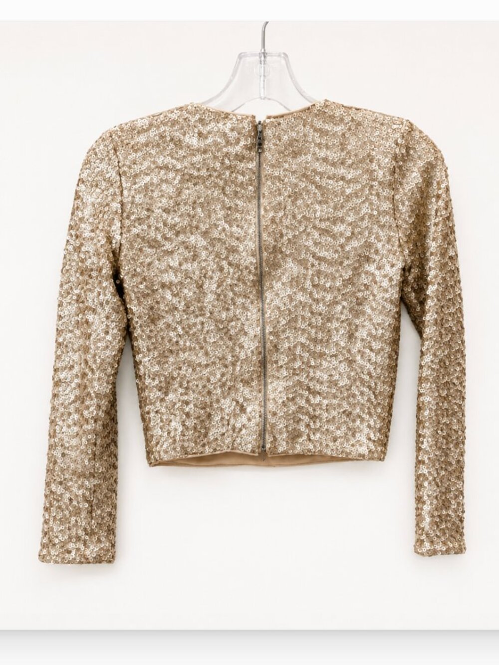 Alice + Olivia Champagne Sequin Long Sleeve Crop Top Skirt Set 0 Co-ord Set - Picture 3 of 10